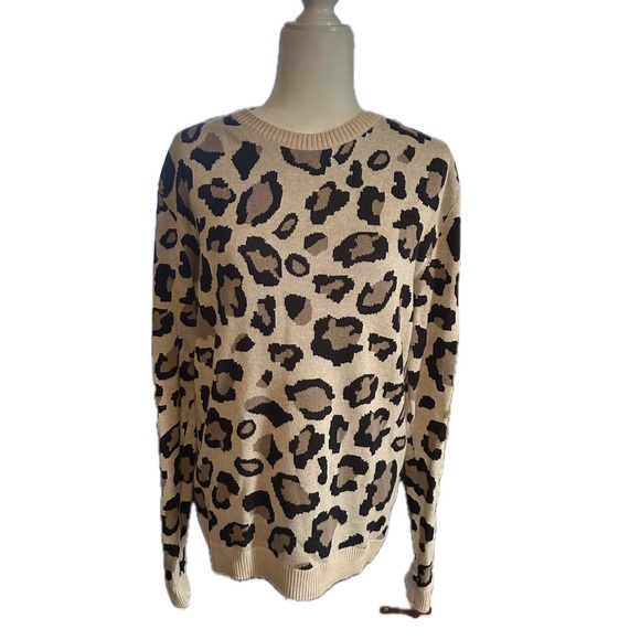 Jonny Cota Leopard Print Cotton Crew Neck Sweater - Picture 1 of 6
